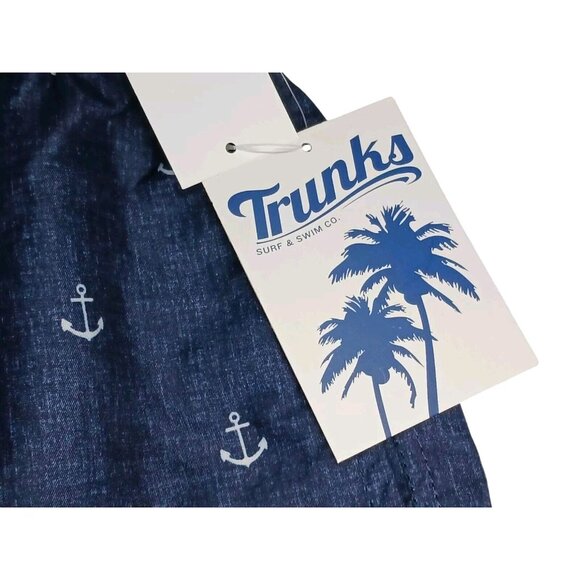 NWT Trunks Surf & Swim Co. Printed Sano Swim Shorts Mens Sm Chambray Anchor AOP - Picture 7 of 8